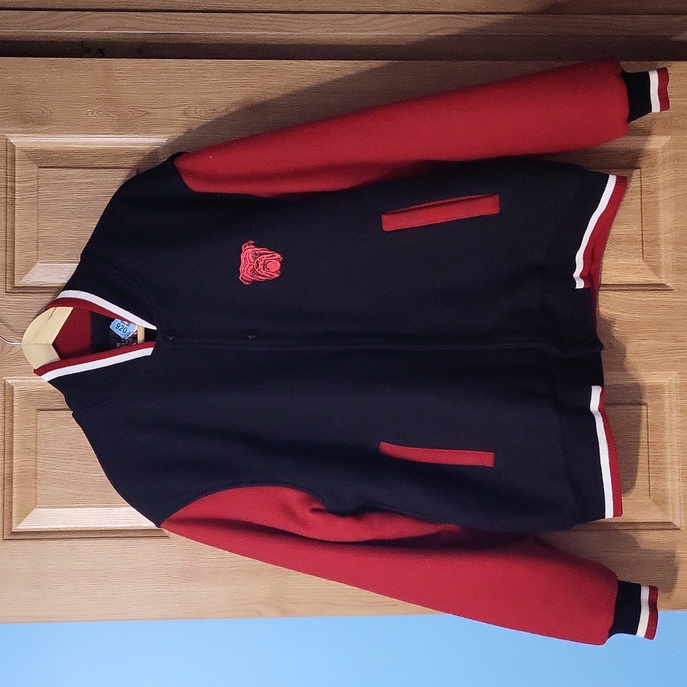 Vintage Red Dog beer varsity jacket M Black bulldog mascot womens youth L